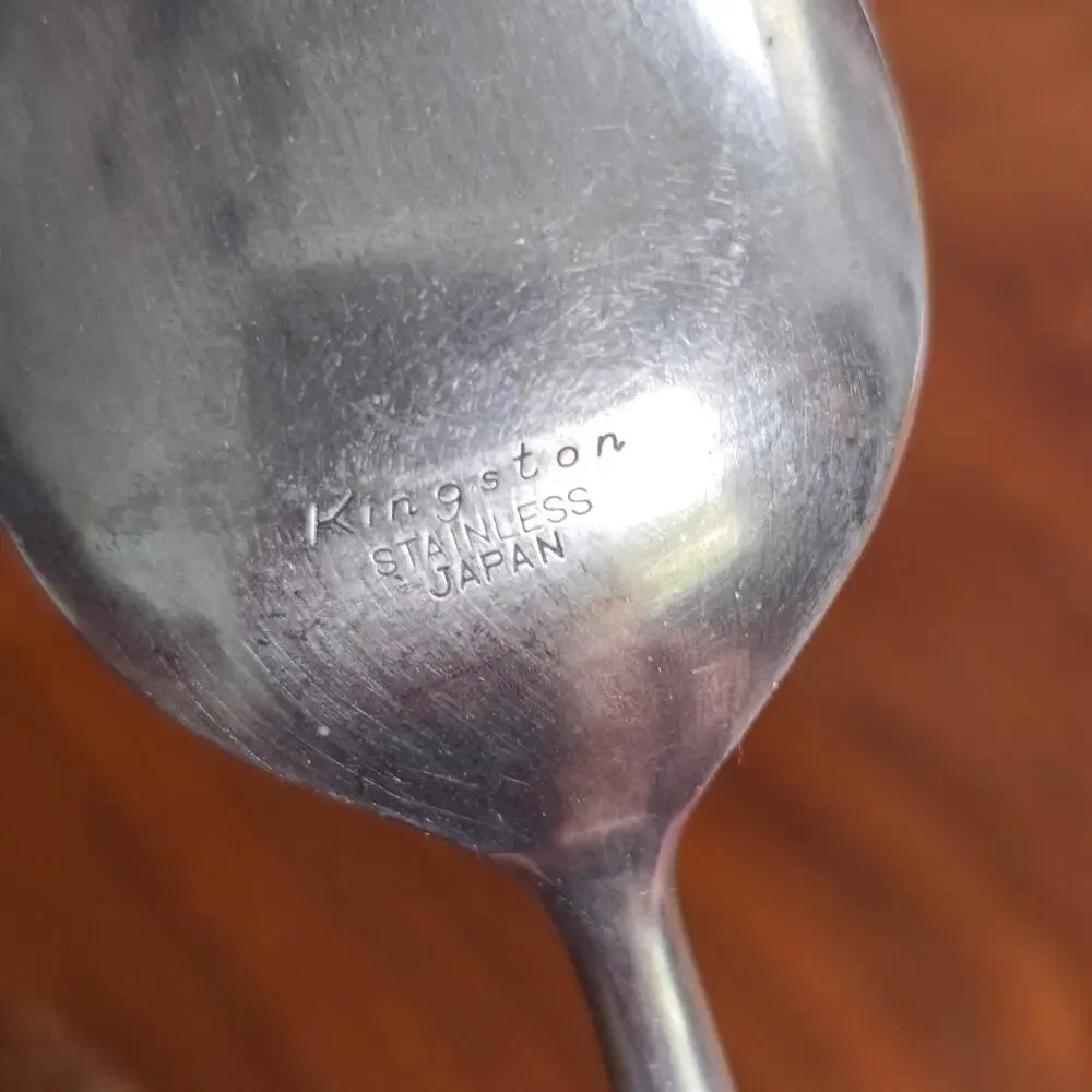 Vintage Kingston Stainless Serving Meat Fork Spoons Japan Flatware Black Canoe